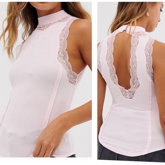 NWT Free People Pink Dale Back Cutout Lace Tank - Picture 1 of 11